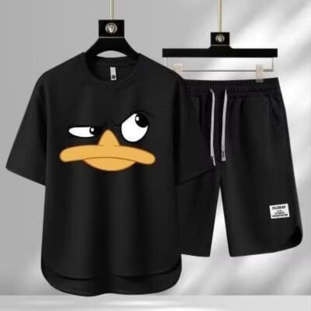 Men's Clothing 2024 Waffle Casual Summer Suit Men's Loose Teen Short sleeved T shirt Shorts Handsome Two piece Suit_viptrois.com