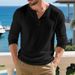 Men's Heavyweight Long Sleeved Ribbed Material Casual Commuter Henley Shirt Autumn American Style Loose Base Layer T-Shirt_viptrois.com