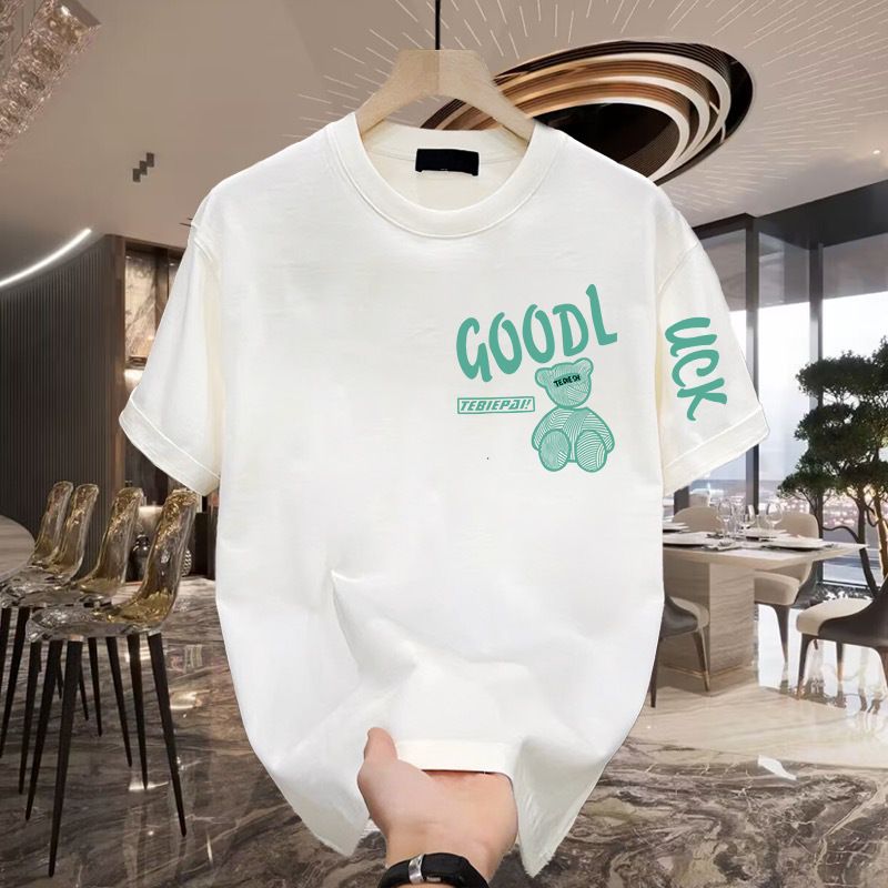 Men's Clothing Heavyweight Trendy Brand Pure Cotton Printed Men's Short Sleeved T Shirt 2025 New Summer Hot Selling Trend Casual Round Neck T Shirt_viptrois.com