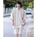 Men's Clothing Solid Color Casual Collar Embroidery Men's Short Sleeve Suit _viptrois.com