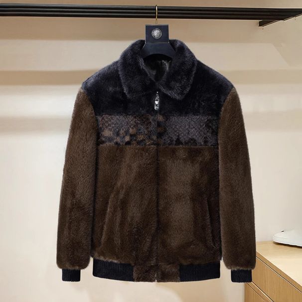 Men’s Premium Faux Mink Coat – Thickened Winter Jacket With Gold-Tone Shearling & Notched Collar_viptrois.com