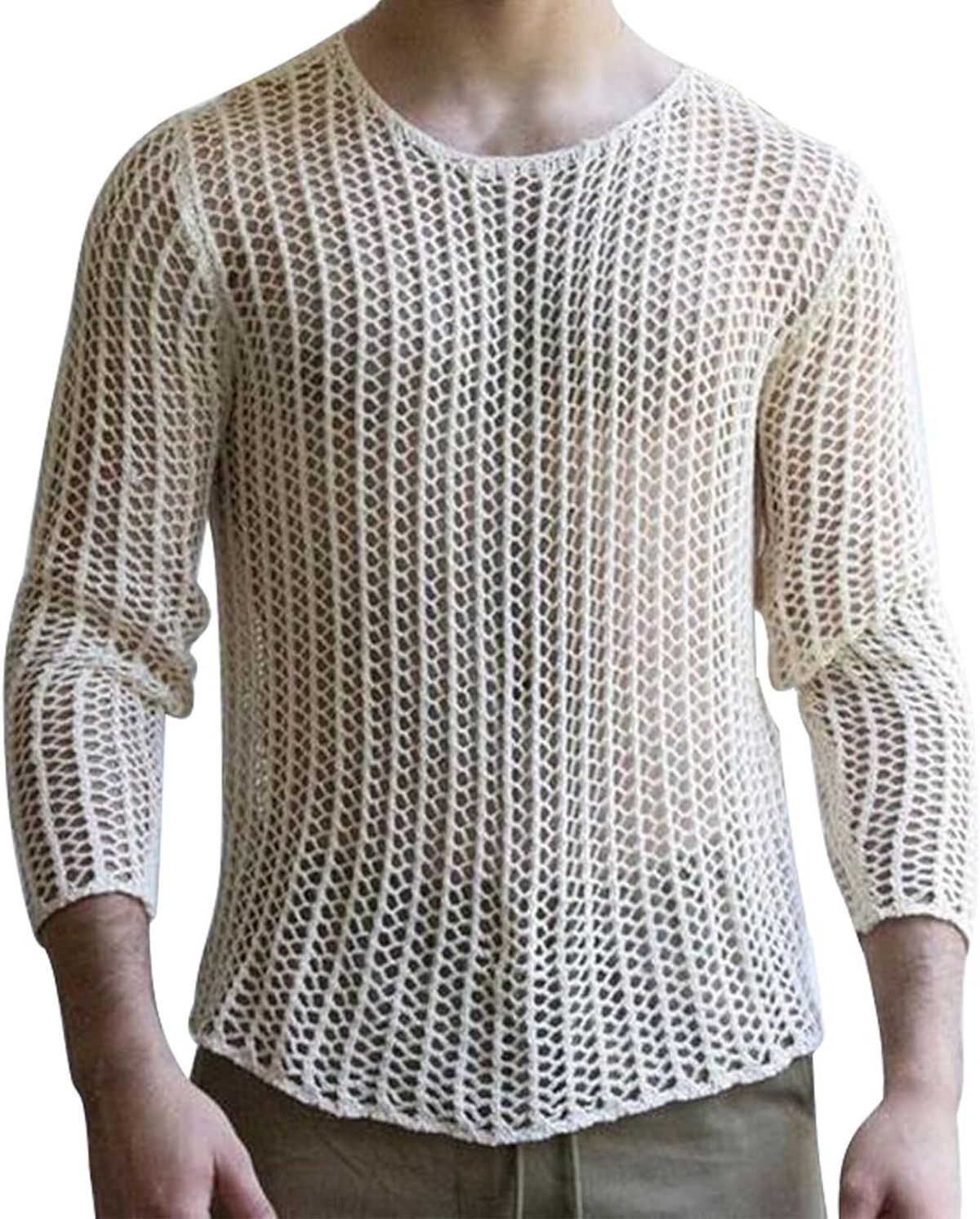 Men's Clothing Fashion Men's Casual Knitted Pullover Round Neck Three Quarter Sleeve Hollow Summer Sun Protection Clothing Men's Tops_viptrois.com