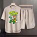 Men's Clothing 2024 Waffle Casual Summer Suit Men's Loose Teen Short sleeved T shirt Shorts Handsome Two piece Suit_viptrois.com
