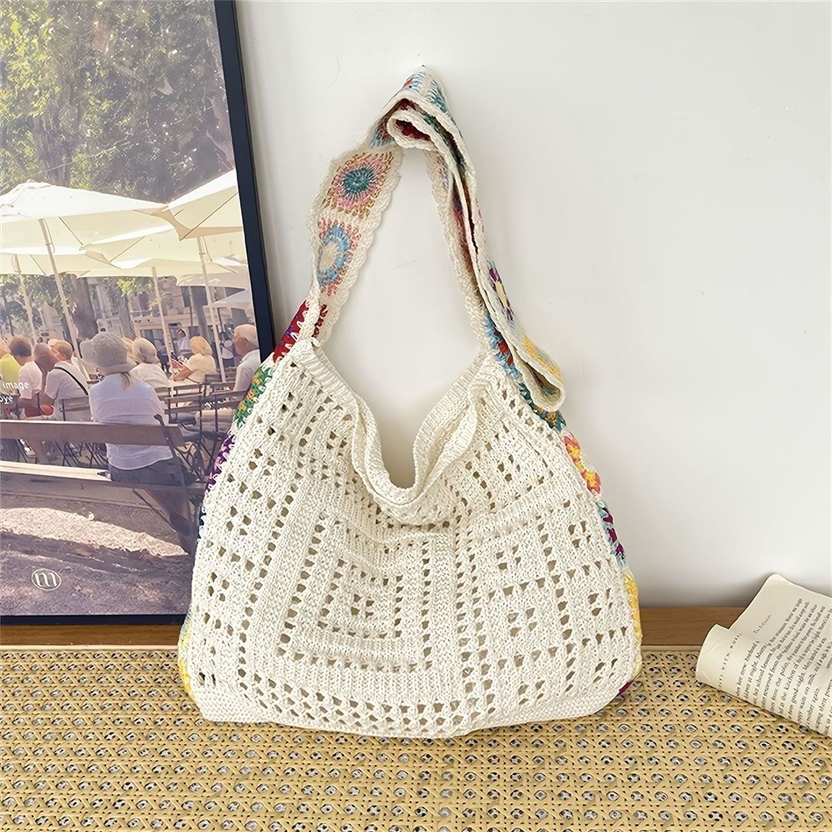 Large Capacity Handbag Ethnic Beach Woven Bag Flower Flower Shoulder Bag_viptrois.com