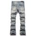 Men's Slim Fit Stretch Denim Jeans With Embroidered Skull Design, Retro Vintage American Style, Slight Flare Leg_viptrois.com