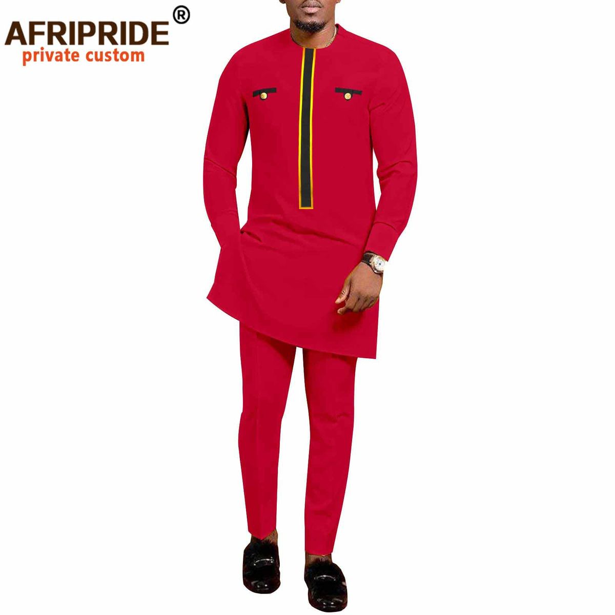 Men's clothing African ethnic solid color cotton men's casual jacket + pants_viptrois.com