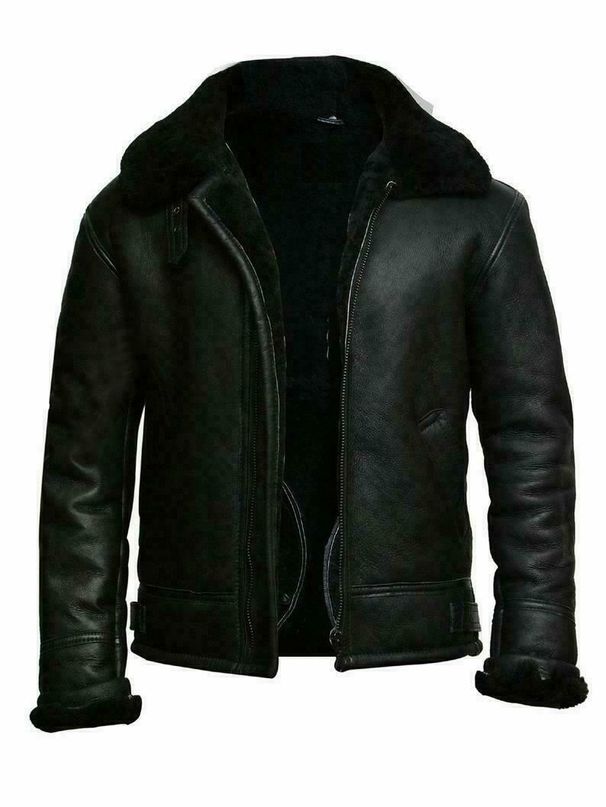 Men's Shearling-Lined Leather Coat With Wide Lapel - Premium Winter Overcoat, Luxurious Faux Fur Outerwear_viptrois.com