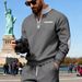 Men's Heavyweight Fleece-Lined Half-Zip Stand Collar Sweatshirt - Sporty Casual Pullover With Contrast Color Zipper Side Pockets,_viptrois.com