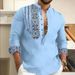 Men's Shirts New Summer Long Sleeved Stand Up Collar Trendy Half Open Cardigan Printed Casual Shirts_viptrois.com