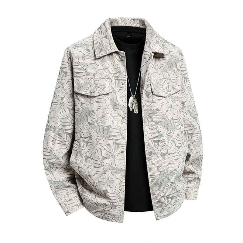 Men's Clothing Fashion Lapel Printed Corduroy Jacket_viptrois.com