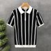 Men's Striped Short-Sleeve Knit Polo Shirt – Slim Fit Breathable Cotton Blend – Black & White Color Options – Sizes M/L/XL/XXL/XXXL_viptrois.com