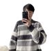 Sweater Men's Trendy Striped Design, Loose Knit Sweater, Versatile Top_viptrois.com