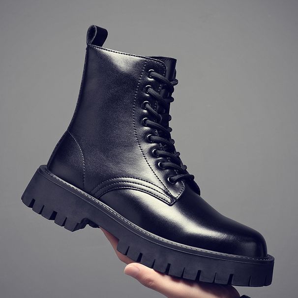 Long Martin Boots Men's Style Black High-top Leather Shoes Locomotive Boots Boys Leather Boots_viptrois.com