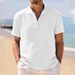 Men's Clothing Summer New Retro Loose Texture Woven Polo Shirt Retro Lapel T Shirt Breathable Short Sleeved Shirt_viptrois.com