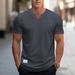 Men's Clothing Summer Trend Solid Color Round V Neck Slim Short Sleeved Stretch T Shirt, Men's Sports_viptrois.com