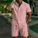 Men's Short Sleeve Shirt & Shorts Set - Lightweight Summer Beach Outfit For Casual & Vacation Wear (White, Black, Sky Blue, Pink)_viptrois.com