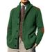 "Men's Slim Fit PU-Trimmed Knit Cardigan – Long Sleeve Lapel Collar Sweater Jacket For Winter (Gray/Black/Navy/Green/Khaki/Olive)"_viptrois.com