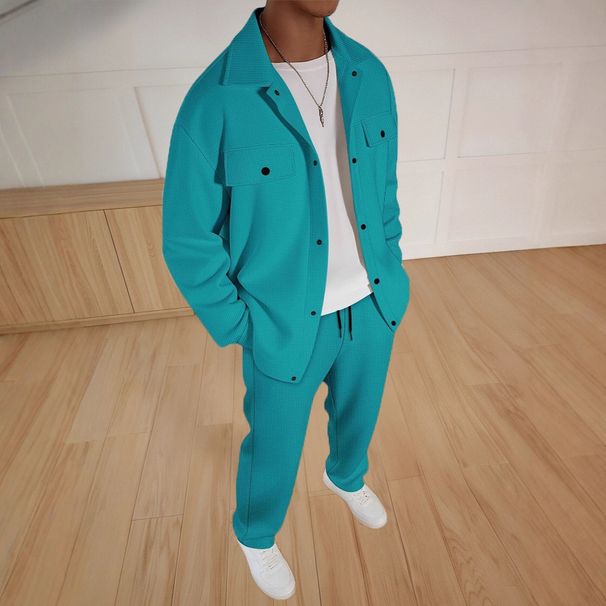 Men's Casual Sportswear Set - Stylish Two-Pocket Jacket With Straight-Leg Pants For Everyday Comfort_viptrois.com