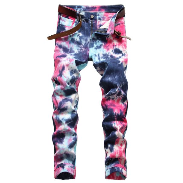 Foreign Trade Independent Station High-End 3D Jeans Floral Slim Fit Small Straight Cotton Stretch Printed Versatile Casual Men's W_viptrois.com