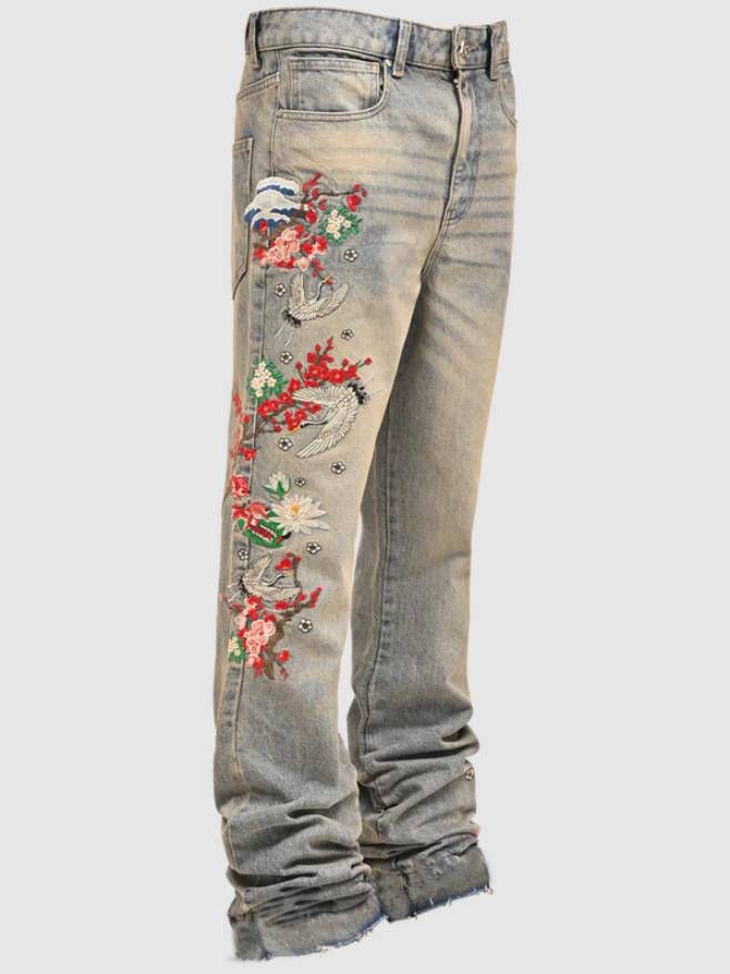 Men's Clothing 25 New Denim Straight Pants European And American Street Fashion Ins Hot Elastic Patch Denim Straight Pants_viptrois.com