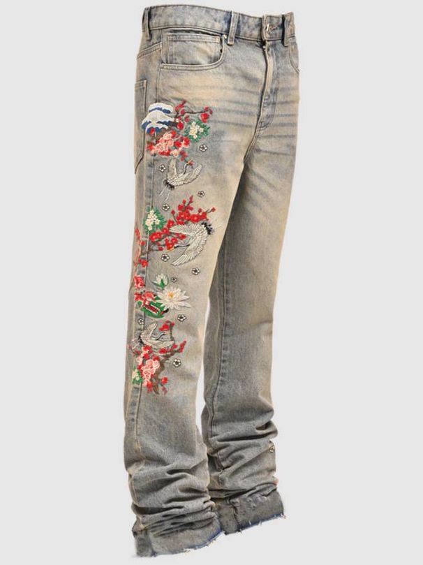 Men's Clothing 25 New Denim Straight Pants European And American Street Fashion Ins Hot Elastic Patch Denim Straight Pants_viptrois.com