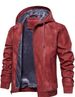 Men's Faux Leather Hooded Jacket – PU Coated Windbreaker, Warm Fleece Lined, Stylish Biker-Inspired Outerwear (S-XXXL, Dark Brown/Black/Red)_viptrois.com