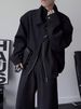 2025 Spring/Autumn New Loose Dark Style Design Wide Shoulder Flying Jacket For Men, Simple And Fashionable Flip Collar Short Long Sleeve Jacket_viptrois.com