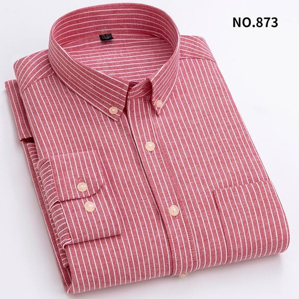Men's Wrinkle-Free Oxford Shirt – High Cotton Comfort Stretch Slim Fit Casual Long Sleeve Shirt With Check & Stripe Patterns_viptrois.com