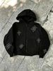 Men's Clothing American High Street Style Black Hooded Zipper Jacket_viptrois.com