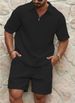 Men's Summer Waffle Knit Polo Shirt & Shorts Set - Breathable Lightweight Casual Outfit For Gym, Travel & Daily Wear_viptrois.com