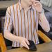 Half Zipper Short Sleeve Men's Summer Thin Striped Contrast Color Casual Lapel Polo Shirt Trendy Brand Summer Half Sleeve T-Shirt_viptrois.com
