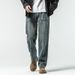 Jeans Men's Loose Harlan Straight Drape Rear Bag Embroidery Simple Double Process Washing_viptrois.com