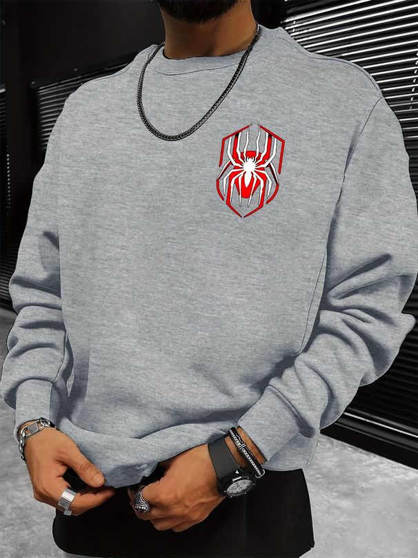 Men's Loose Casual Fashionable Spider Pattern Printed Round Neck Long Sleeved Sweatshirt Suitable For Autumn And Winter Wear_viptrois.com