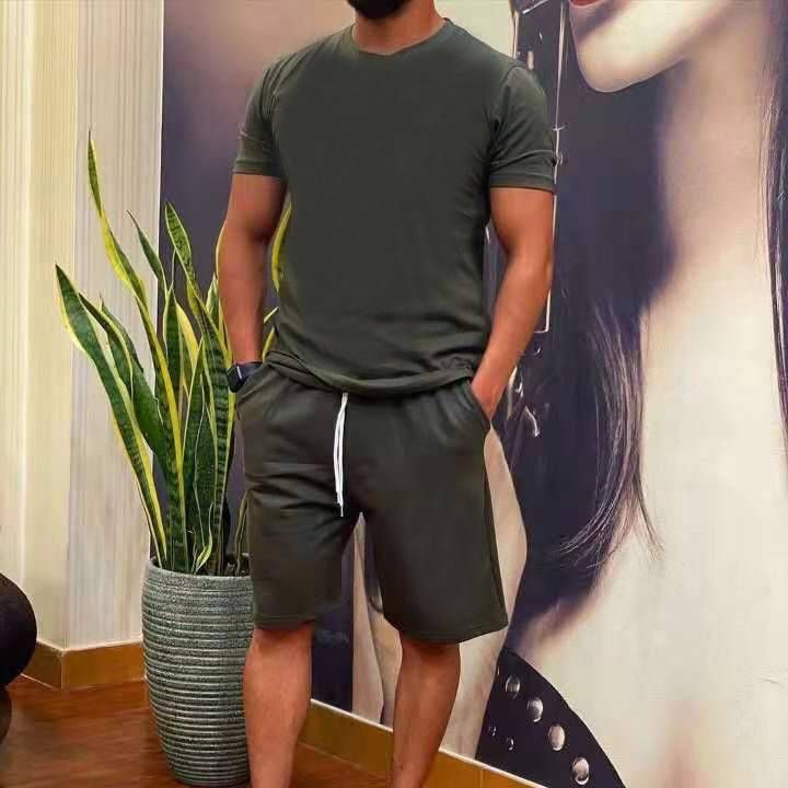 Men's Casual Sportswear Set Summer Short-Sleeved Fitness Clothing Breathable Trendy Men's Shorts_viptrois.com