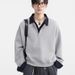 Men's Trendy Color Block Long Sleeve Polo Shirt Hong Kong Style Embroidered Retro Loose Fit Half Zip Sweatshirt_viptrois.com