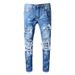 Men's Clothing High Street Fashion Ripped Men's Jeans Blue Patchwork Street Trend Elastic Slim Fit Hip Hop Men's Trendy Pants_viptrois.com