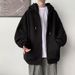 Pure Cardigan Hoodie Solid Color Clothing Fleece Lined Zipper Loose Jacket Men's Autumn Winter Sweatshirt_viptrois.com