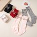 Mother & Kids Stacked Socks Solid Color Double Needle Calf Socks Girls Baby Autumn and Winter Vertical Striped Bowknot Middle Tube Socks Wholesale_viptrois.com