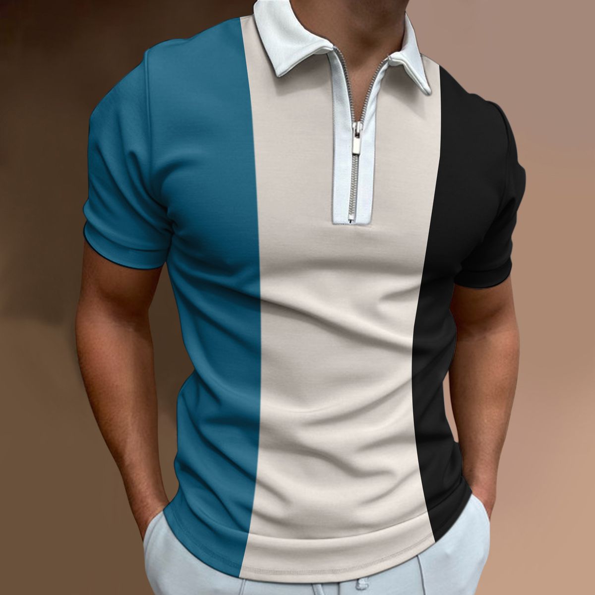 Classic Stripe Print T Shirt Men Fashion Lapel Men's Clothing T-shirts For Men Contrast Color Polo Shirt For Men Summer T Shirt_viptrois.com