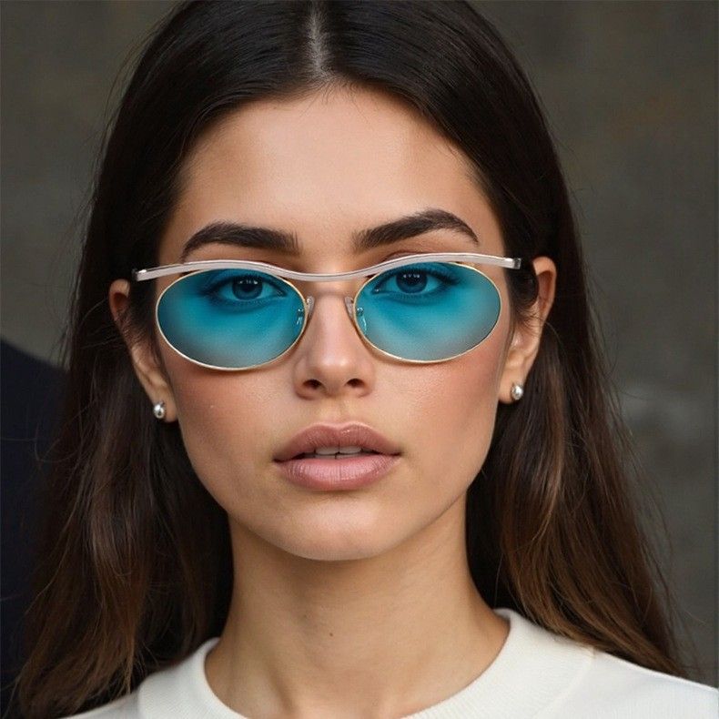INS Style New Metal Light Luxury High End Oval Eyebrow Sunglasses For Men And Women Street Shooting T1401_viptrois.com