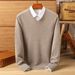 Men's Winter Fine-Knit V-Neck Sweater - Thick Wool Blend Pullover For Cold Weather (Classic Solid Color)_viptrois.com