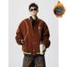 Vintage Baseball Jacket Men's Winter Coat – Thickened Wool-Blend Bomber With Stand Collar ( Letter Embroidery, Unisex Loose Fit)_viptrois.com
