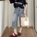 Women's High-Waisted Star Patterned Wide Leg Denim Capri Pants Style Thin Summer Straight Leg Mid-Length Shorts_viptrois.com