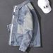 "Korean-Japanese Fusion Denim Jacket – Oversized Workwear Style With Contrast Splicing (Dark Gray/Bluish, M-5XL)"_viptrois.com