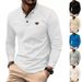 Men's Clothing Casual Waffle Knit Long Sleeve Henley Shirt - Breathable, Lightweight & Quick-Dry, Relaxed Fit, Round Neck, Solid Colors (White, Navy)_viptrois.com