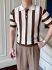 Men's Clothing Striped Knitted Polo Shirt Men's Handsome Lapel T Shirt New Summer Trend Casual Short Sleeved T Shirt_viptrois.com