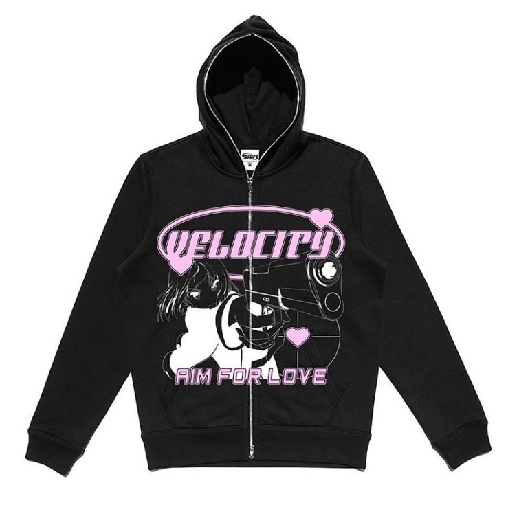 Street Hip Hop Gothic Y2K Black Zipper Hoodie 2022 Rock Harajuku Jacket Sweatshirt For Women_viptrois.com