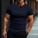 Men's Summer Striped Henley Knit Shirt – Athletic Stretch Fit (Breathable, Moisture-Wicking, 7 Classic Colors, Extended Sizes)_viptrois.com