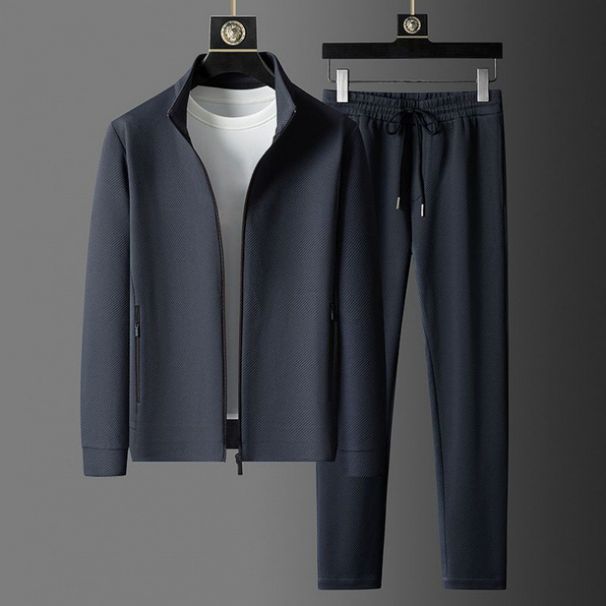 Spring And Autumn New Sportswear Suits Men's Casual Breathable High End Jacket Trousers Stand Collar Zipper Opening_viptrois.com