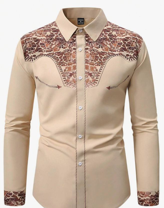 Men's Clothing Symmetrical Printed Shirt Cuban Collar Casual Short Sleeved Lapel Shirts_viptrois.com